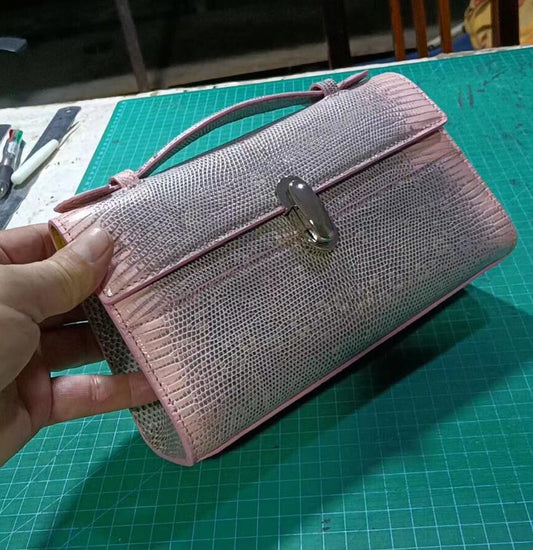 Preorder Lizard Leather Small Pochette Bag Grey