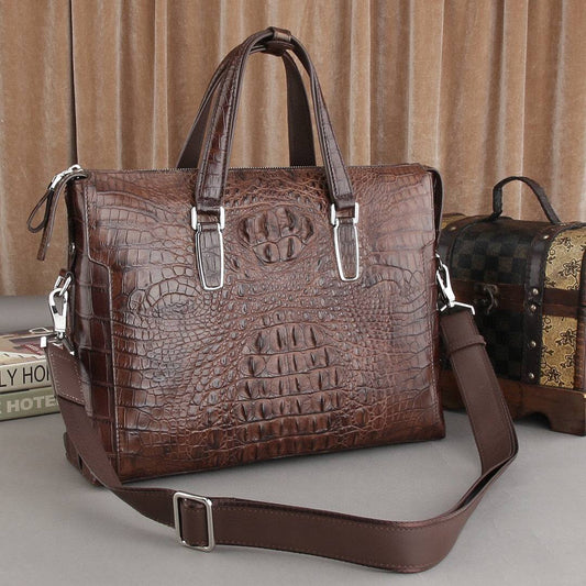 Men's Crocodile Skin Leather Briefcase Business Large Document Bags
