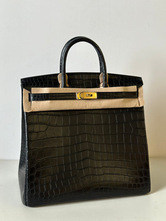 Genuine Crocodile Skin Leather 40cm Oversized Padlock Tote Office Bags Black