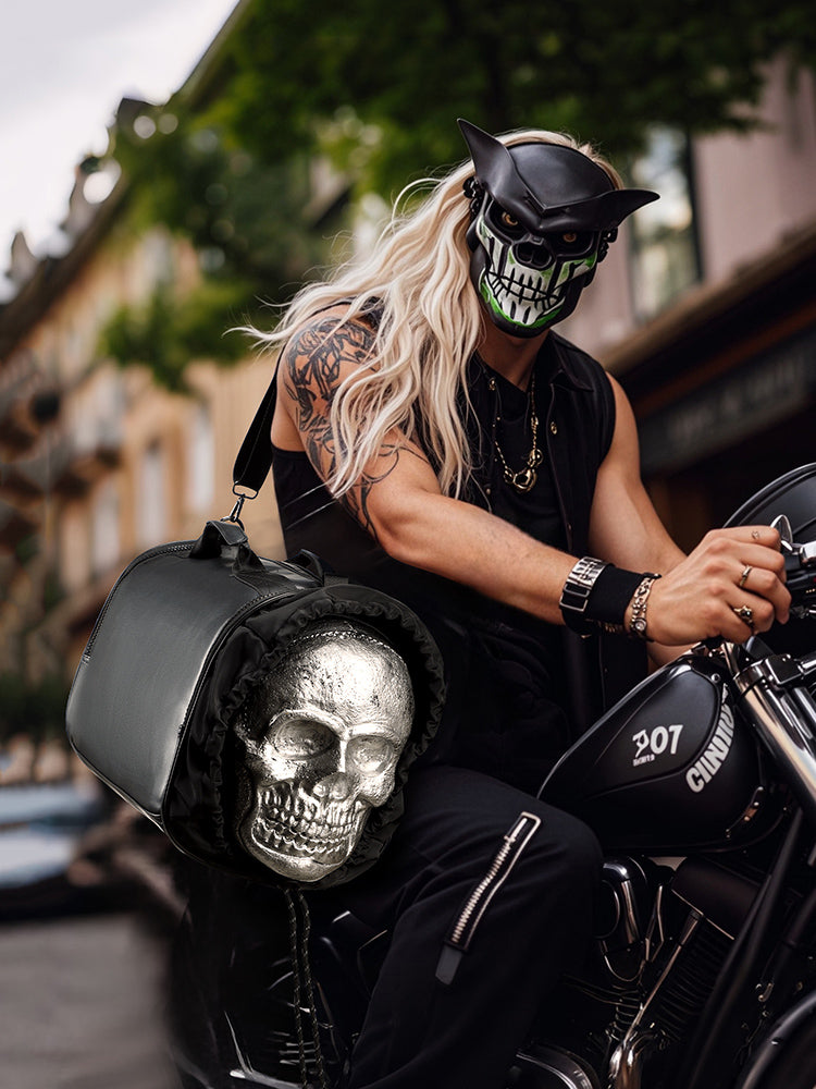 3D Duffel Bag 3D PU Leather Large Studded Skull Travel Duffel Shoulder Bag