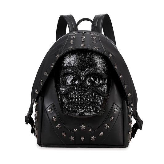 3D Backpack 3D PU Leather Skull Studded Computer Backpack