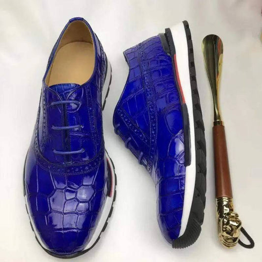 Crocodile Shoes Blue Casual Crocodile Shoes, Slip On Crocodile Sneakers