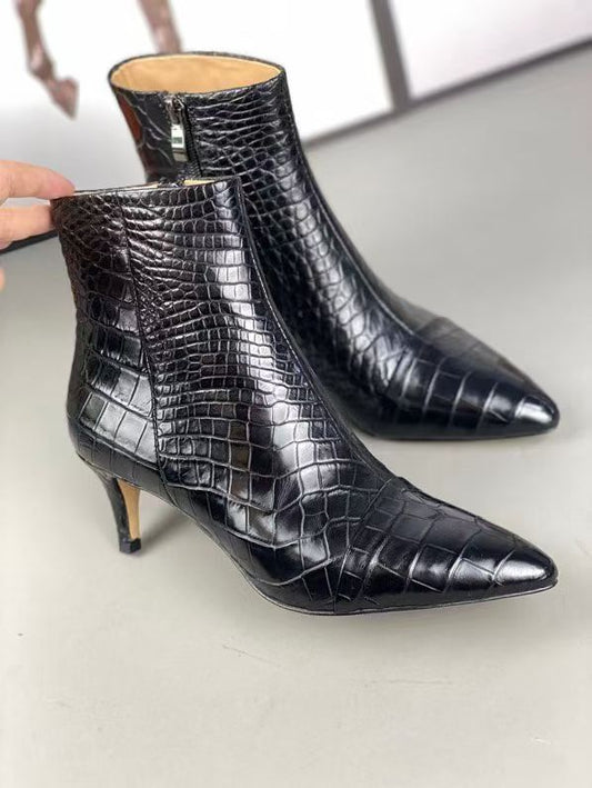 Crocodile Shoes , Genuine Crocodile Leather Womens Shoes Black