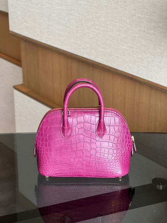 Womens Genuine Crocodile Skin Leather Cross Body Handle Bag Mini Purple