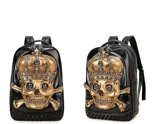 Fashion Punk Rivets Waterproof 3D Ghost Skull With Crown Backpack Laptop