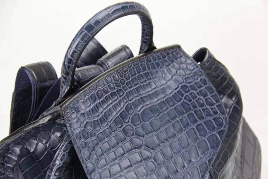 Genuine Crocodile Belly Leather Backpack Blue