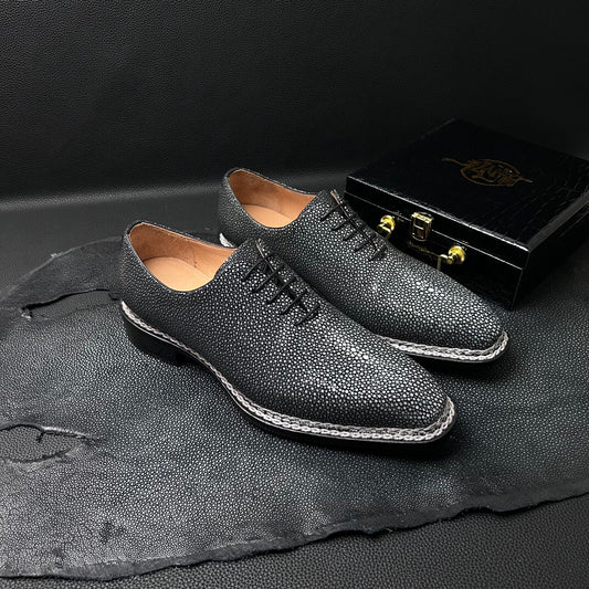 Genuine Pearl Stingray Leather Norwegian Sewn Goodyear Fiddleback Sole Lace Up Dress Shoes