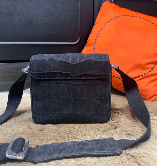 Nubuck Crocodile Leather Cross Body Shoulder Bag Small