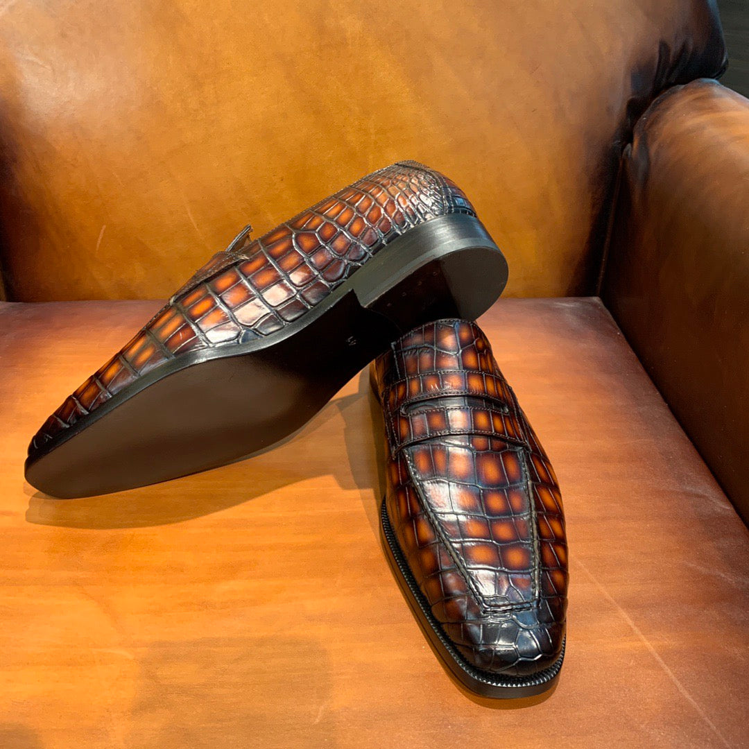 Crocodile Shoes Vintage Crocodile Leather Lace Up Dress Shoes