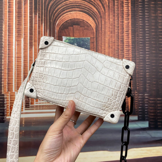 Mini Trunk Box Bag, Crocodile Skin Leather Trunk Box Bag