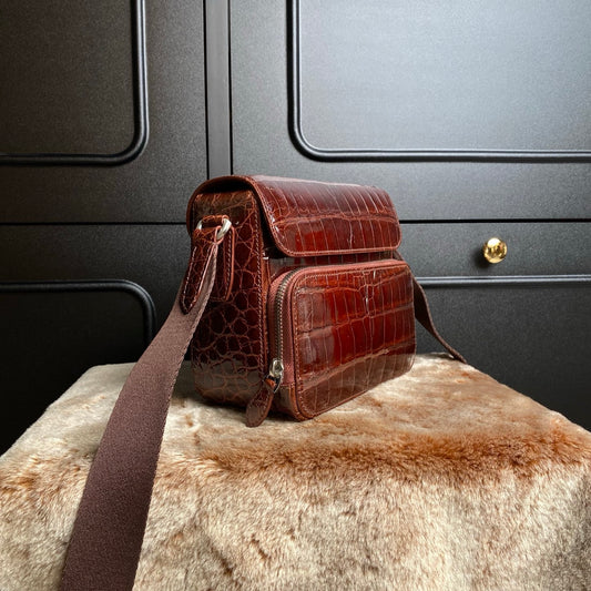 High Shiny Genuine Crocodile Skin Leather Cross Body Shoulder Bag
