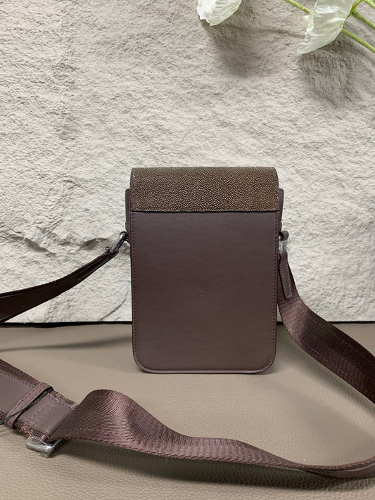 Unisex Stingray Skin Leather Crossbody Phone Bag