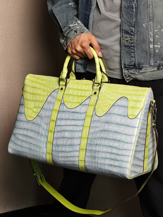 Unisex Genuine Crocodile Leather Travel Duffel Bag, Mens Gift Weekend Bag Oversize Sport Gym Bag Extra Large