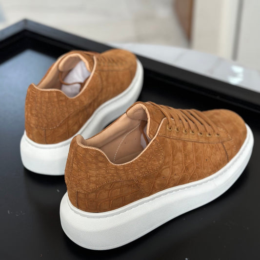 Crocodile Sneakers , Nubuck Genuine Crocodile Leather Sneakers Tan