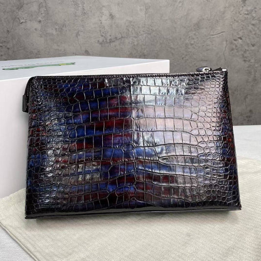 Mens Vintage Genuine Crocodile Skin Leather Clutch