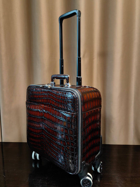 Vintage Brown Crocodile Skin Leather 15-Inch Underseater Carry-On Luggage