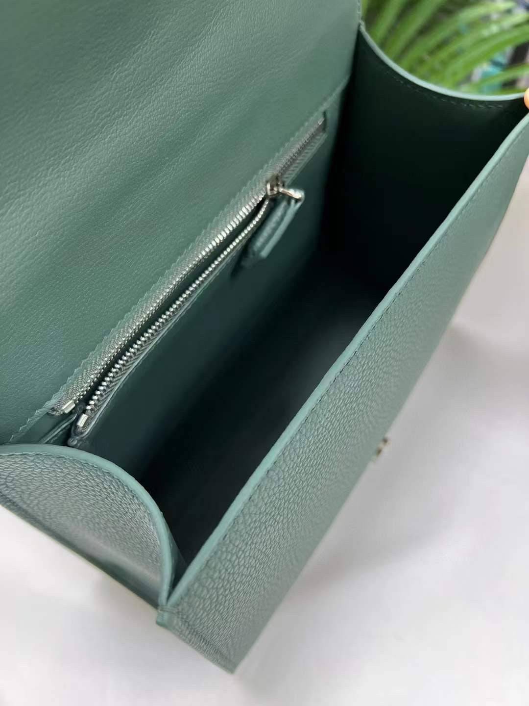 Womens Top Handle Bag Togo Leather / Shiny Himalaya Green Crocodile Skin Silver Hardware