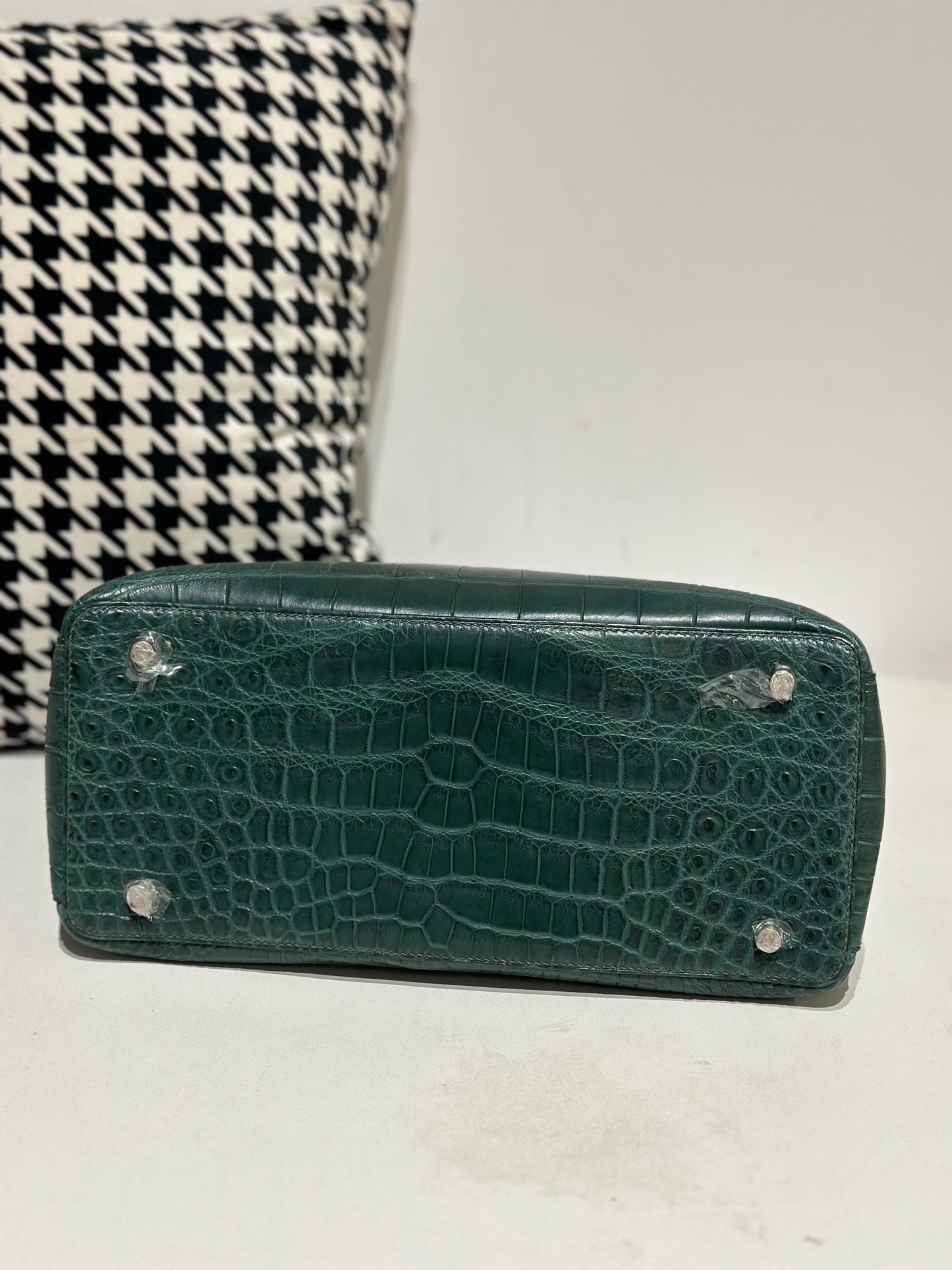 Crocodile Leather Top Handle Bag Dark Green