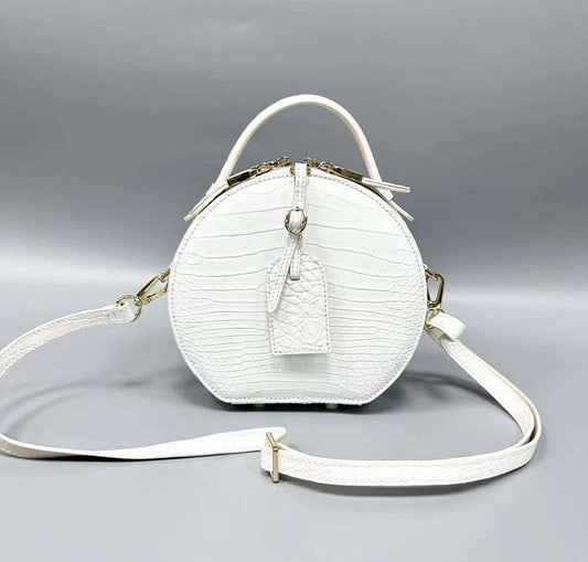 Womens Crocodile Leather Handle Bag , Crocodile Skin Leather Round Circle Apple Bag