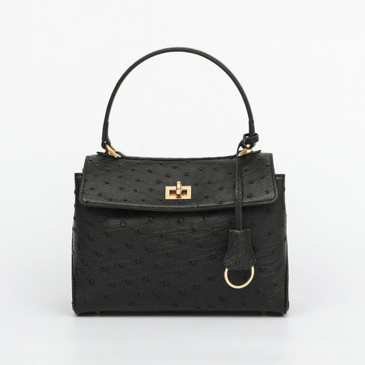 Ostrich Leather Top Handle Tote Bag
