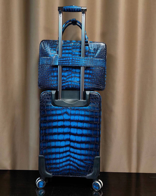 Retro Vintage Crocodile Leather Trolley/Roll Aboard Suitcase Weekend/Travel Bag Trolley Case Universal Wheels 20-Inch With Briefcase Sets