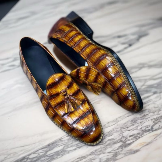 Crocodile Shoes Crocodile Leather Norwegian Sewn Dress Shoes Vintage Amber Yellow