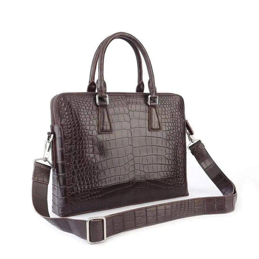Men's Crocodile Leather Laptop Bags Briefcase Brown