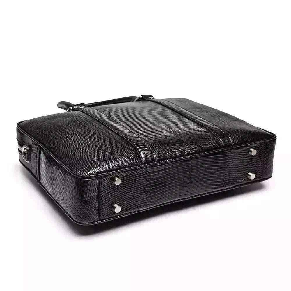 Mens Genuine Lizard Skin Leather Briefcase Bag Black