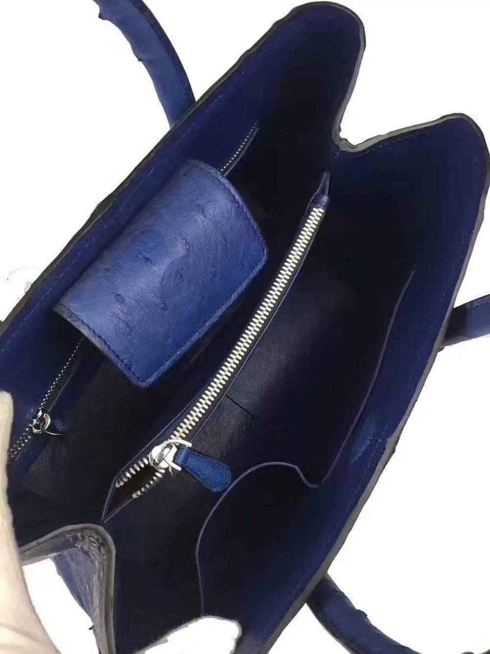 Rossie Viren Womens Ostrich Skin Leather Blue Large Tote Bag 38cm