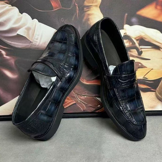 Crocodile Leather Loafer Shoes Vintage Dark Grey