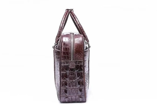 Vintage Square Brown Lap Top Briefcase Genuine Crocodile Leather