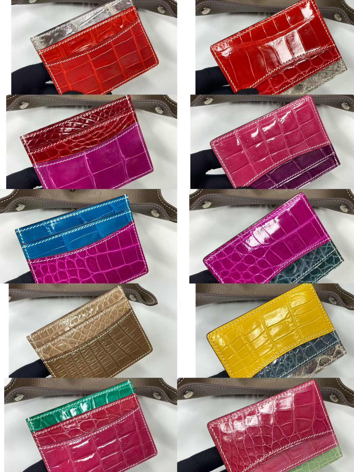 Double Card Case High Shiny Genuine Crocodile Leather Flat Card Case