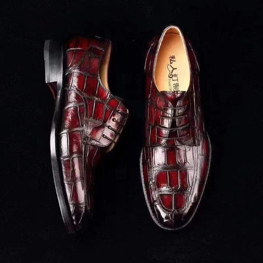 Crocodile Shoes Mens Crocodile Leather Brogue Wingtip Dress Slip On Dress Shoes