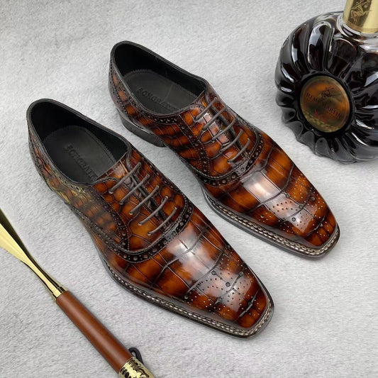 Crocodile Shoes Men's Crocodile Leather Norwegian Stitch Lace Up Shoes