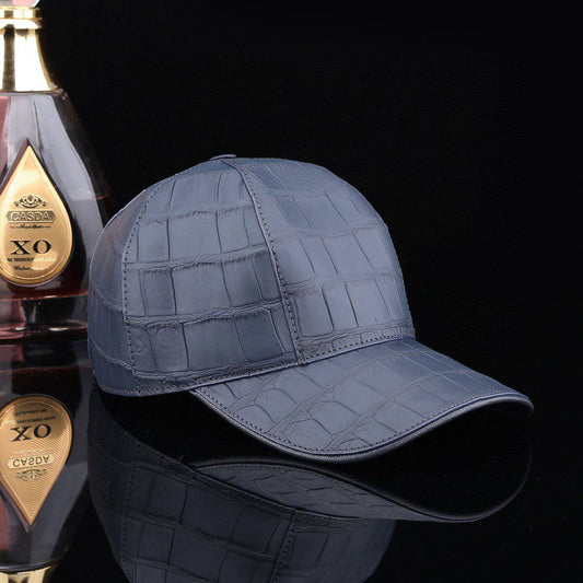Crocodile Skin Leather Baseball Cap Dark Blue