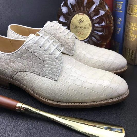 Crocodile Shoes Mens Genuine Crocodile Leather Lace Up Shoe White
