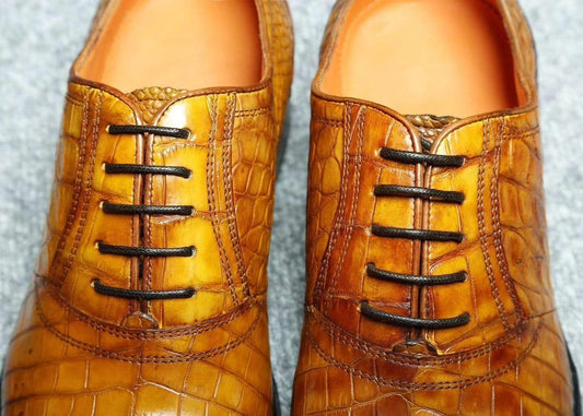 Crocodile Shoes Genuine Crocodile Belly Leather Lace-Up Shoes For Men