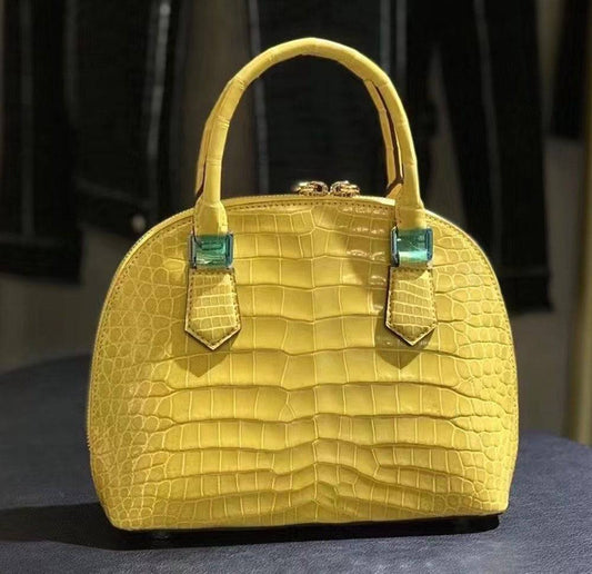 Genuine Crocodile Leather Shell Top Handle Cross Body Tote Bags For S/S Yellow