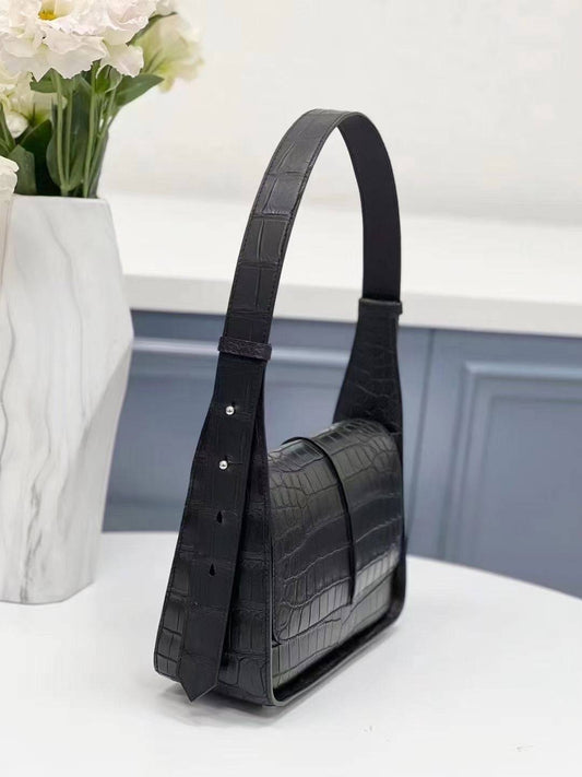 Genuine Crocodile Leather Womens Underarm Shoulder Bag Black