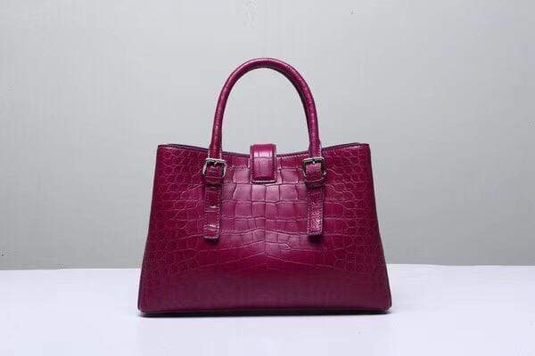 Genuine Crocodile Leather Top Handle Tote Shoulder Bag Wine Red