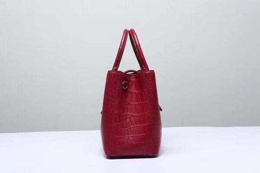 Genuine Crocodile Leather Top Handle Tote With Crossbody Strap Wine Red