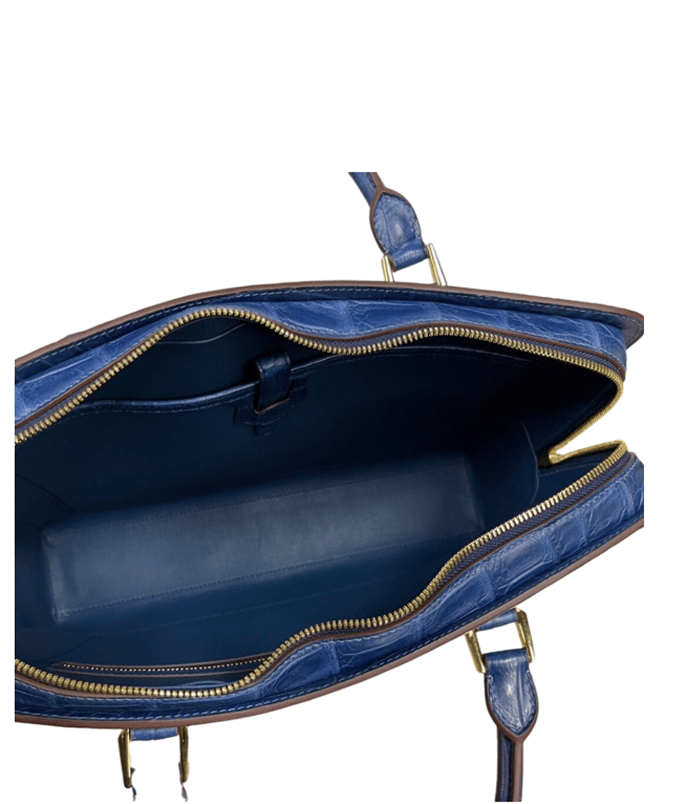 Large Genuine Crocodile Briefcase, Luxury Crocodile Business Bag for Men Dark Blue