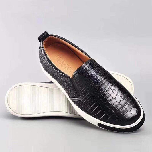 Crocodile Shoes Men Crocodile Leather Driving Shoes Slip on Platform Loafers Working Shoes