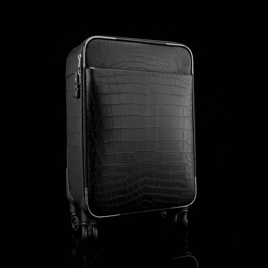 Matt Genuine Crocodile Leather Travel Carry On 20-Inch Spinner Carry-on Suitcase Black