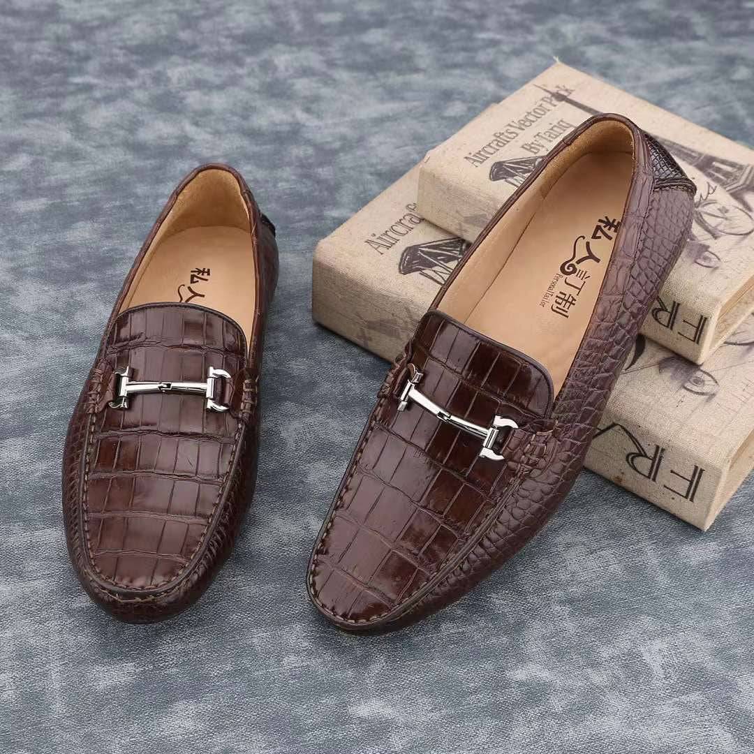 Crocodile Shoes Men's Crocodile Leather Slip-On Bit Loafers