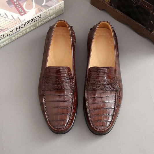 Crocodile Shoes Men's Crocodile Leather Slip-On Loafers