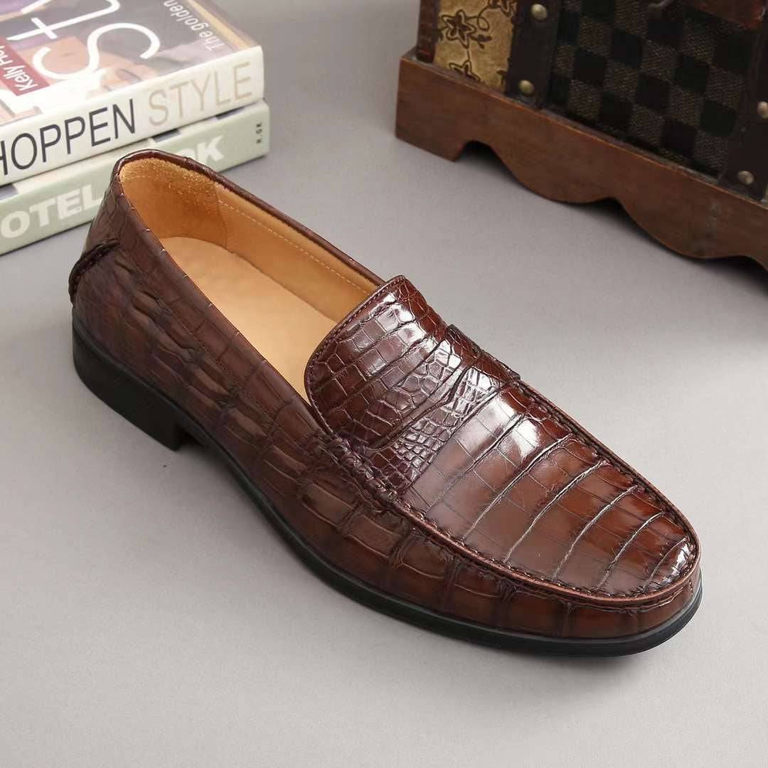Crocodile Shoes Men's Crocodile Leather Slip-On Loafers