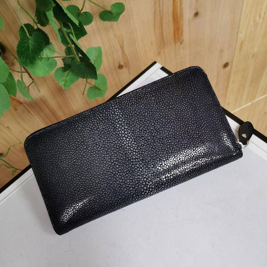 Men'sPearl Stingray Leather Zip Wallet , Oversize Large Capacity Mens Bi-Fold Wallets