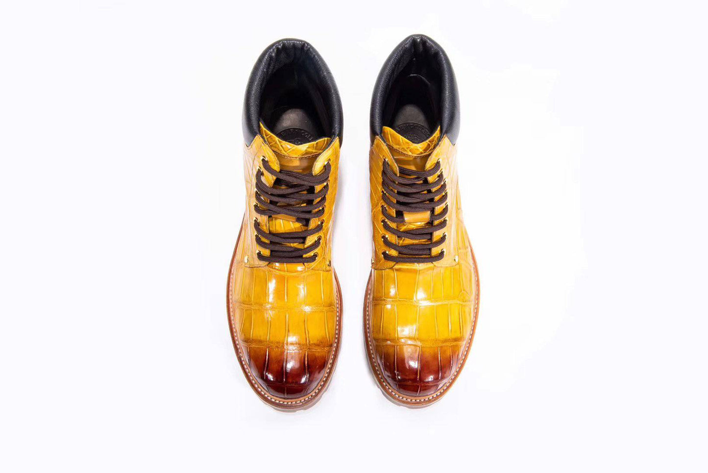 Crocodile Shoes Mens Boots Genuine Crocodile Skin Leather High-top Lace Up Anti-Slip Boot