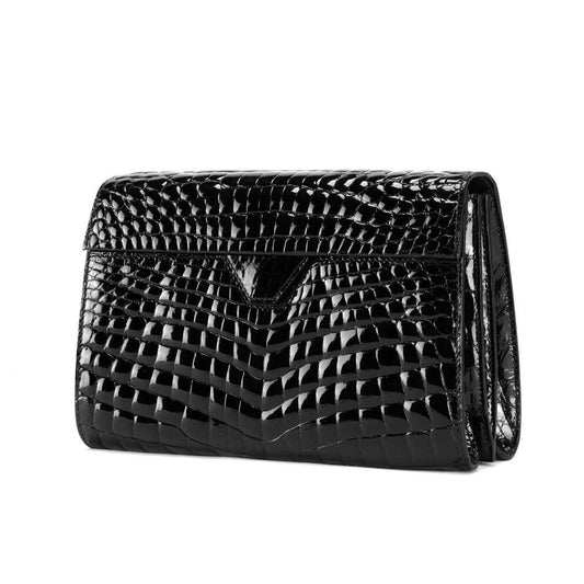 Preorder Mens Genuine Crocodile Leather High Glossy Belly Leather Clutch Bag Black